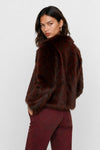 Faux fur jacket with an open front and a brooch - KARMEN Faux Fur Jacket
