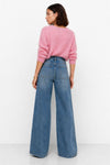 Jeans with high waist, wide leg and metallic studs - ALLUCIO Denim Trousers