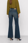 Jeans femme taille haute à coupe évasée et effet usé - Pantalon Denim DALEVI