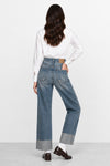 Jeans da donna in cotone a vita alta con gamba larga - Pantalone Denim AERGIA