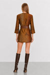 Belted tunic dress with a round neckline and a chest pocket - Dress FLUIDX