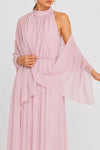 Robe de soirée longue plissée dos nu avec châle - Foulard TOLAX