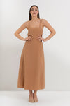 Vestido largo de lyocell y lino con escote cuadrado - Pantalones MOZIX