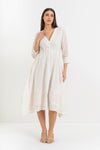 Cotton midi dress with a V-neck, buttons and lace - Dress JODAX