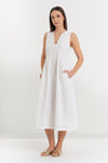 Vestido midi de algodón con escote en V y bordado calado - Vestido KIDADX