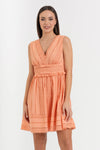 Sleeveless cotton dress with a V-neck and broderie anglaise - Shorts DALMATAX