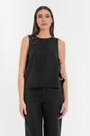 Blusa da donna senza maniche in lyocell e lino con cut-out - Blusa MOMOX