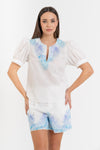 Blusa de mujer de algodón con estampado floral y encaje - Blusa ORTENSIAX