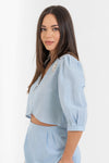 Cropped cotton shirt with puff sleeves and lace details - Shirt KEDLONX