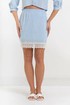 Cotton mini skirt with a high waist and lace hem - Top KAWELAX