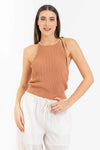 Top da donna in maglia di viscosa a costine con nodo - Top CORALINEX