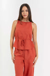 Women's sleeveless peplum top in a linen blend with a belt - Skirt KEDLIKX
