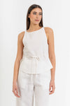 Women's sleeveless peplum top in a linen blend with a belt - Skirt KEDLIKX