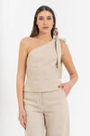 One-shoulder top with a bow in linen, cotton and ramie - Top KARTHONX