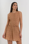 Women's sleeveless cotton top with embroidery and buttons - Top LANLEX