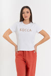 Women's stretch cotton t-shirt with textured embroidery - T-shirt EITHSX