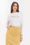 Women's long-sleeved cotton t-shirt with raised embroidery - Skirt MYREAX