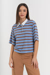 Camiseta de viscosa a rayas con cuello y manga corta - Camiseta MIUX